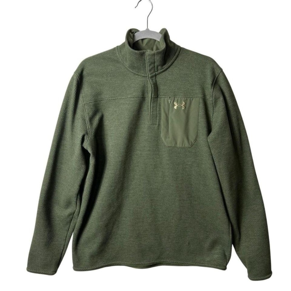 Under Armour ColdGear Men's Green Textured 1/4 Zip Pullover‎ Fleece Large